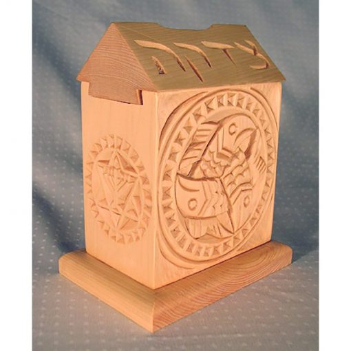 Tzedakah box with dovetail joinery fish carving